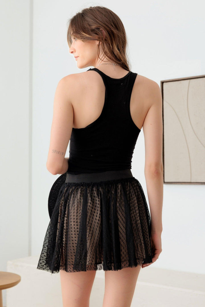 Sheer Pin Dot Elastic Waist Skirt *New Import*