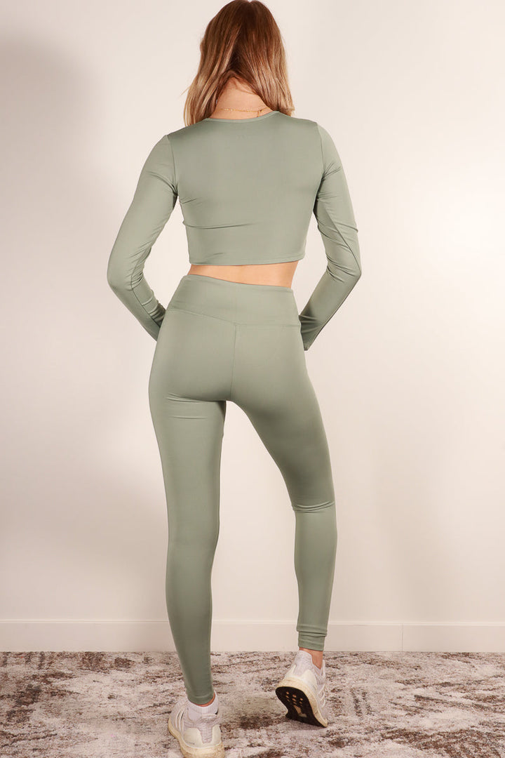 Long Sleeve Crop Top & High Waist Leggings Activewear Set (Capella) - Threads Underground