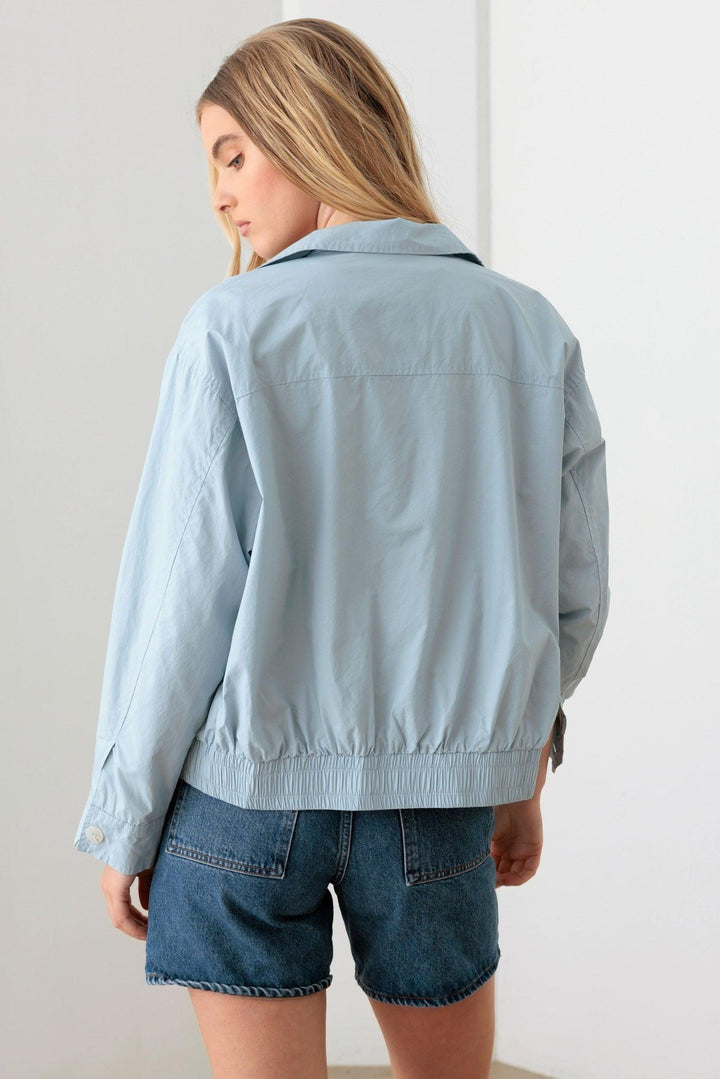 Baby Blue 100% Cotton Zip up Collared Boxy Jacket *New Import*