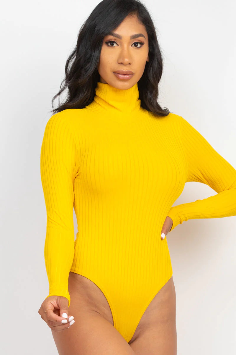 Ribbed Turtle Neck Long Sleeve Bodysuit (CAPELLA) - Threads Underground