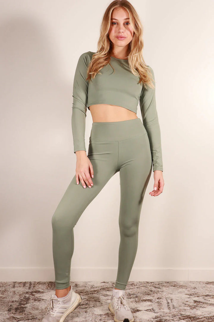 Long Sleeve Crop Top & High Waist Leggings Activewear Set (Capella) - Threads Underground