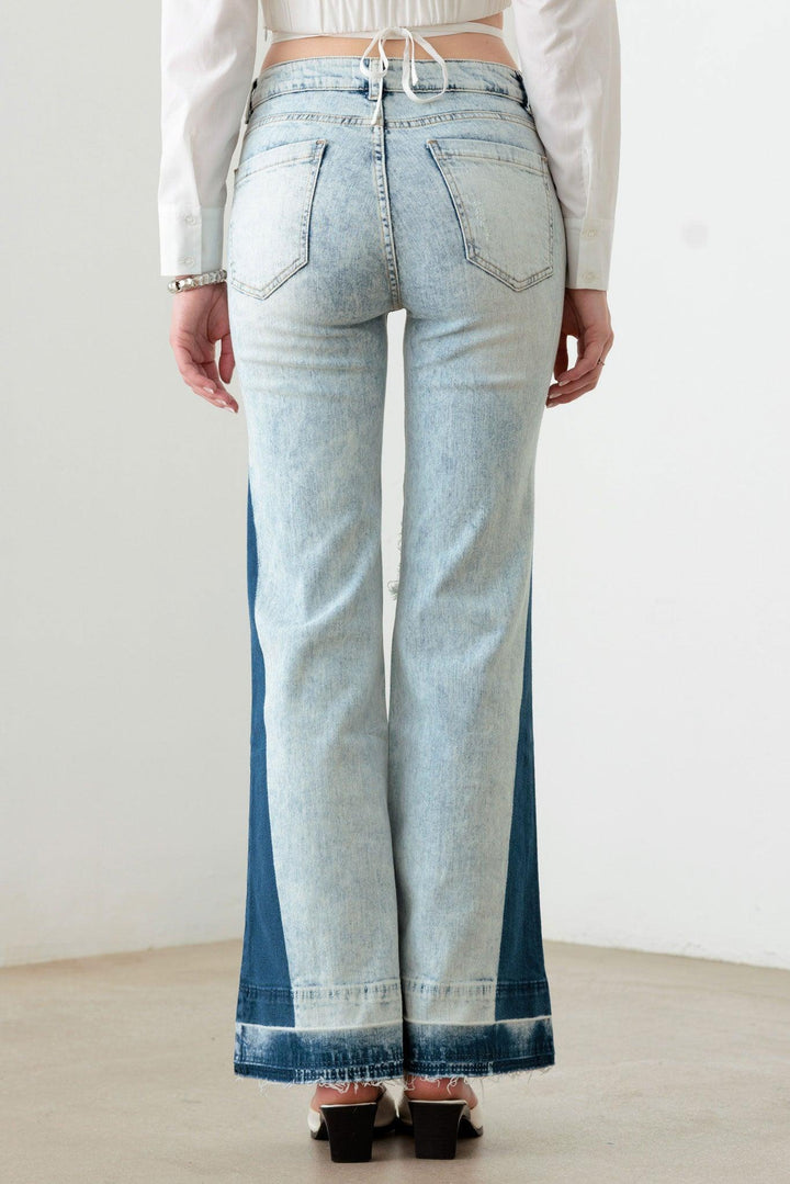 Tow Color Acid Wash Flare Denim Jeans *New Import*