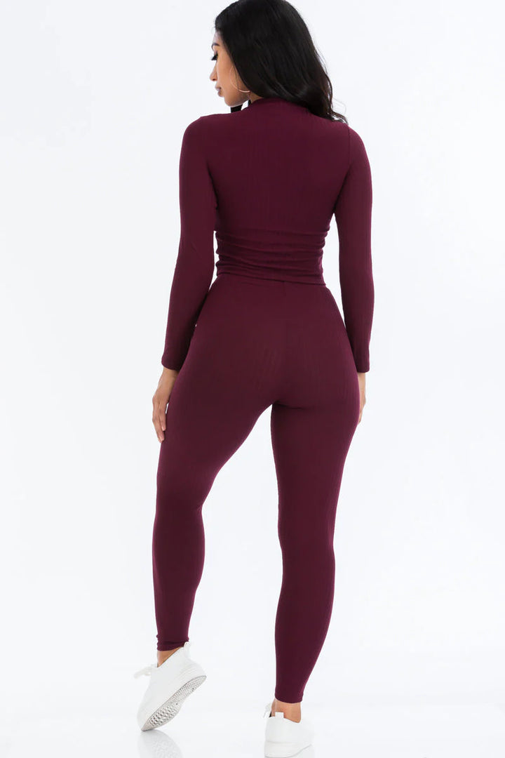 Ribbed Mock Neck Long Sleeve Top & Leggings Set (CAPELLA) - Threads Underground