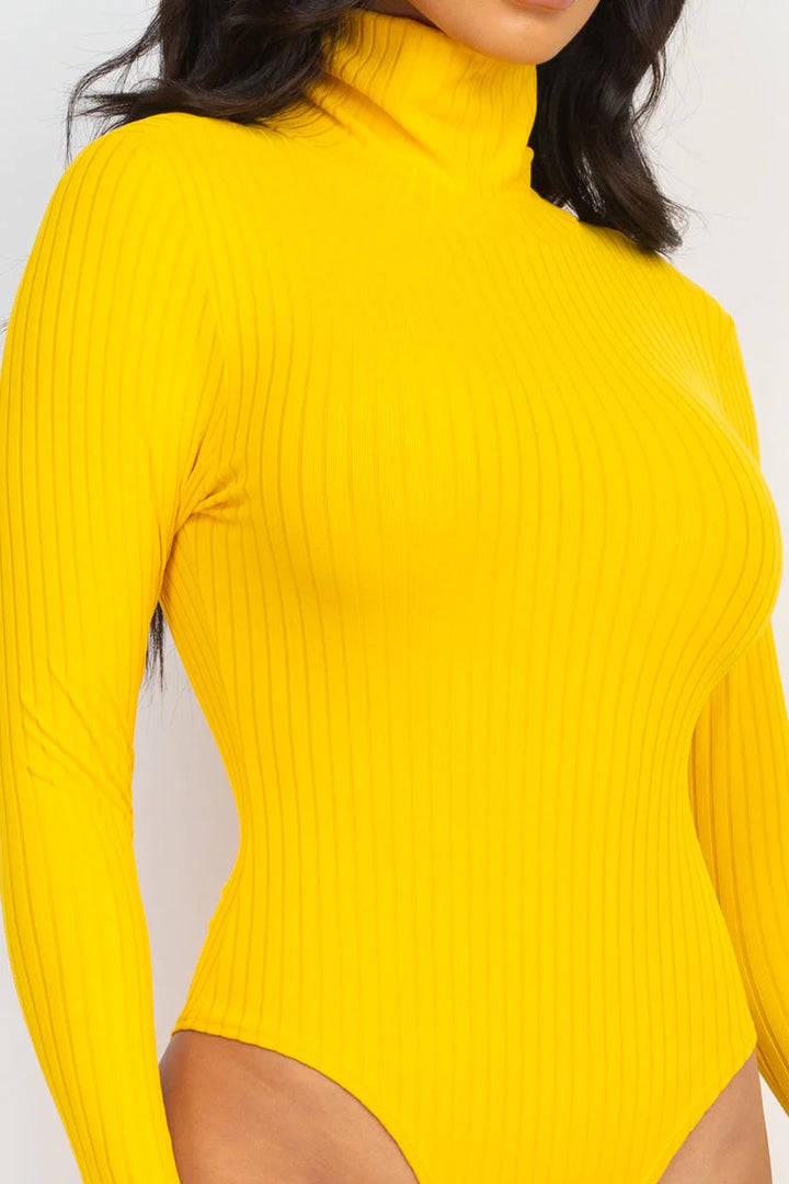 Ribbed Turtle Neck Long Sleeve Bodysuit (CAPELLA) - Threads Underground