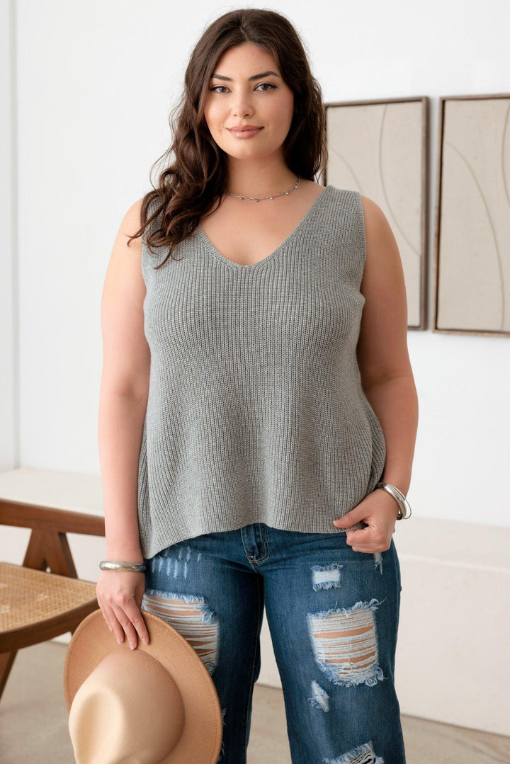 Plus Size Sleeveless V-Neck Sweater Top *New Import*