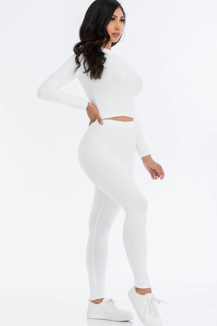 Ribbed Mock Neck Long Sleeve Top & Leggings Set (CAPELLA) - Threads Underground