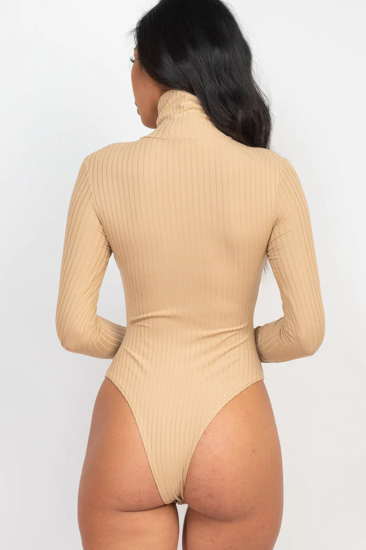 Ribbed Turtle Neck Long Sleeve Bodysuit (CAPELLA) - Threads Underground