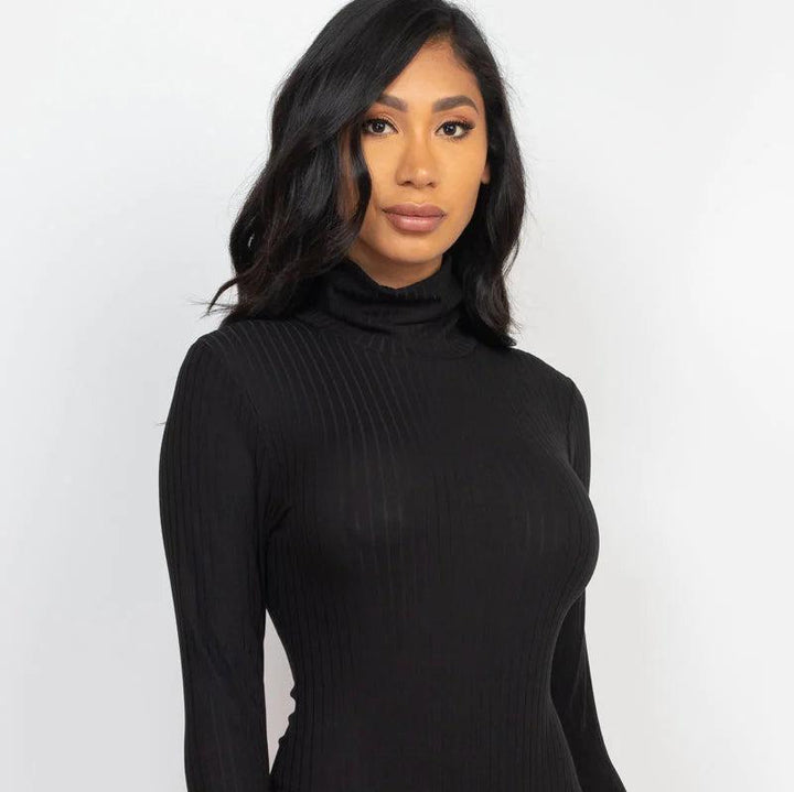 Ribbed Turtle Neck Long Sleeve Bodysuit (CAPELLA) - Threads Underground