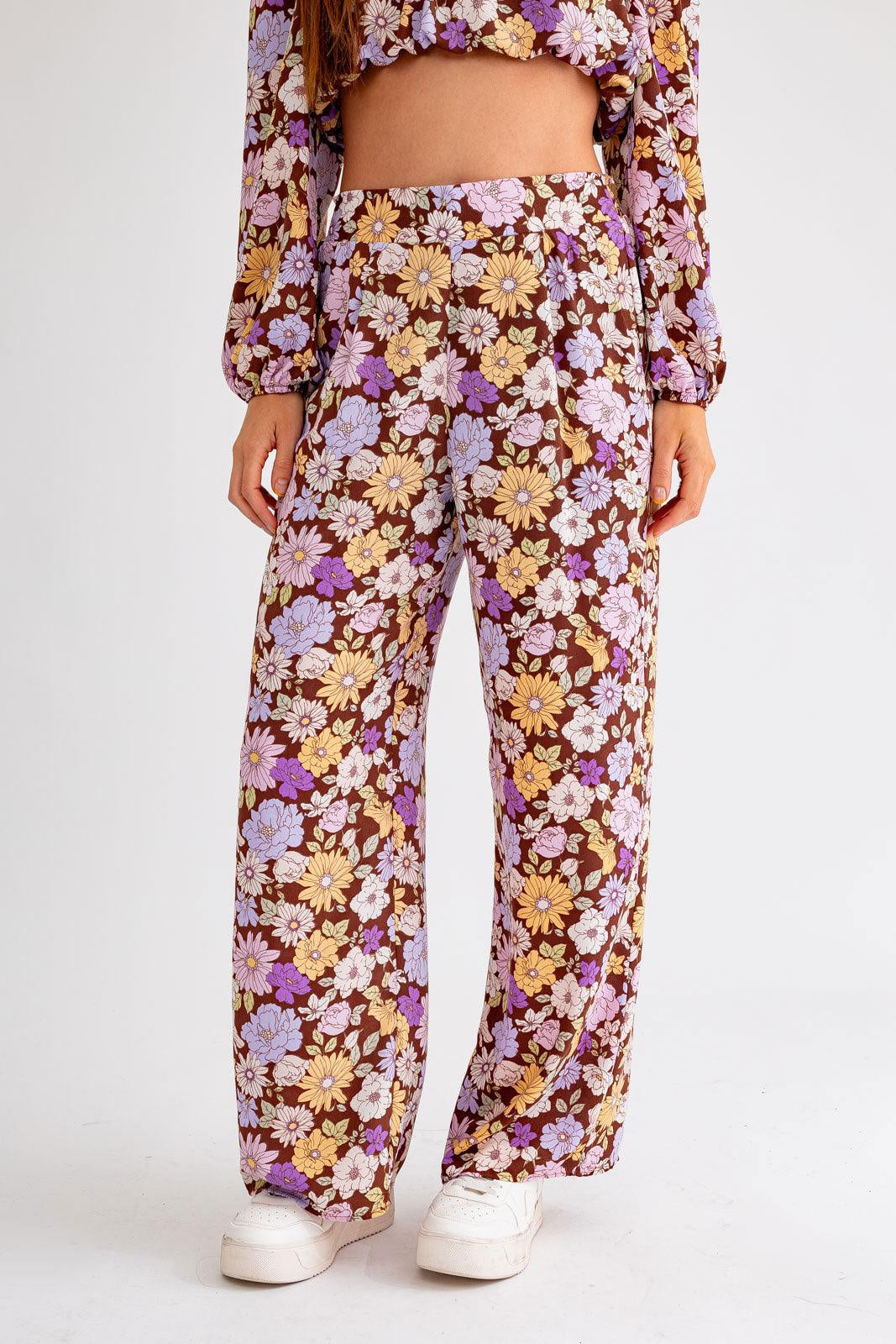 Floral Long Sleeve Crop Top & Wide Leg Pants Set *New Import*