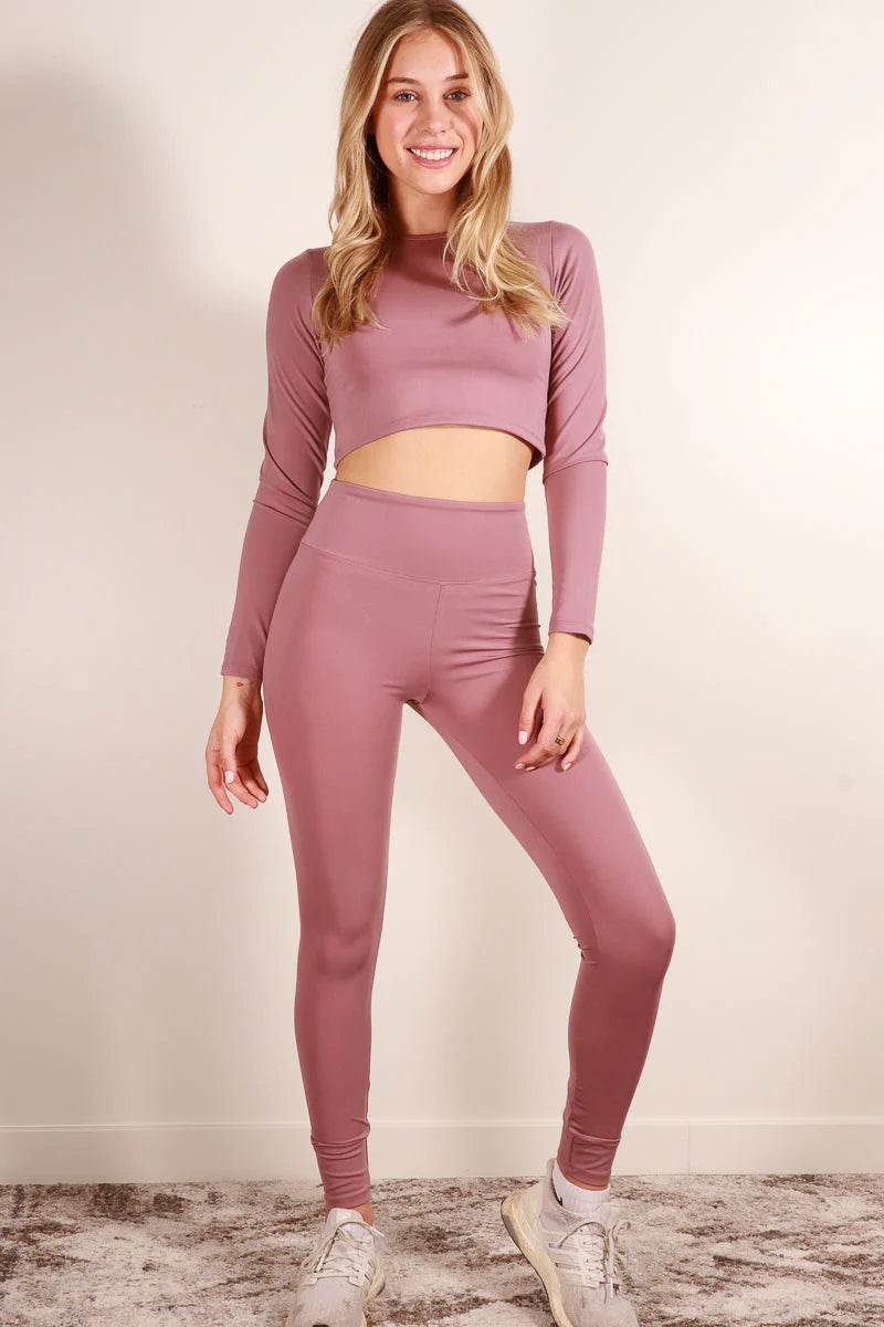 Long Sleeve Crop Top & High Waist Leggings Activewear Set (Capella) - Threads Underground