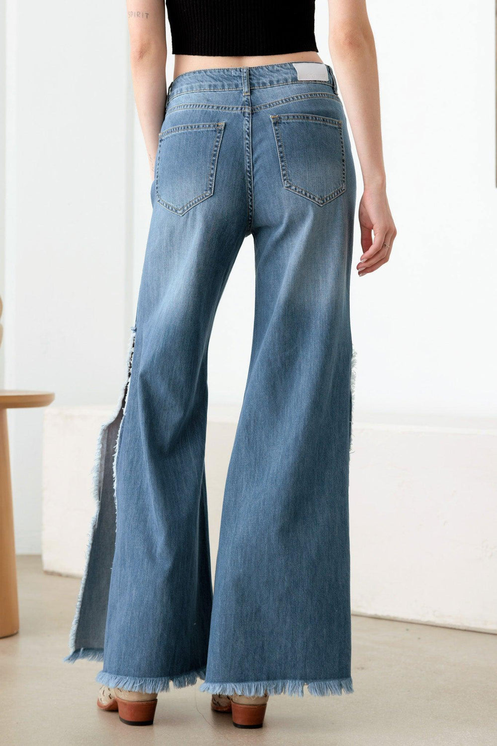 Blue Side Slit Wide Leg Destroyed Jeans *New Import*