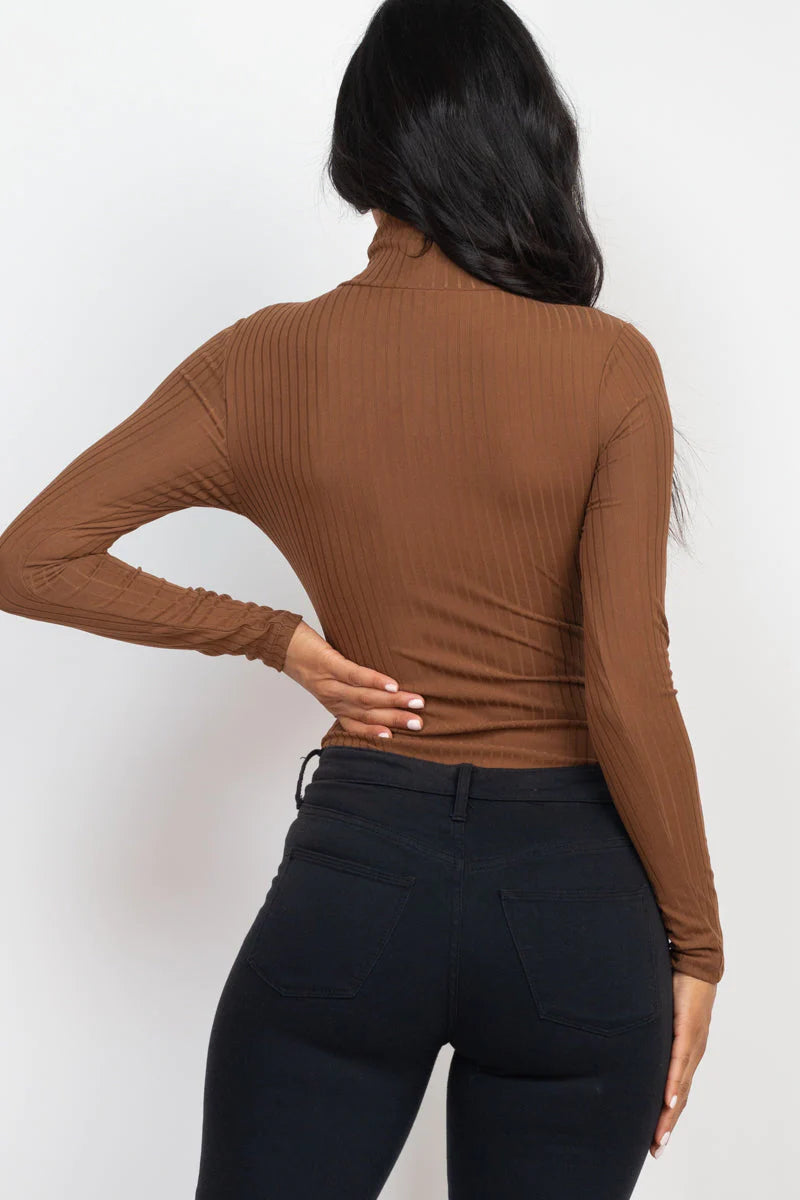 Ribbed Turtle Neck Long Sleeve Bodysuit (CAPELLA) - Threads Underground