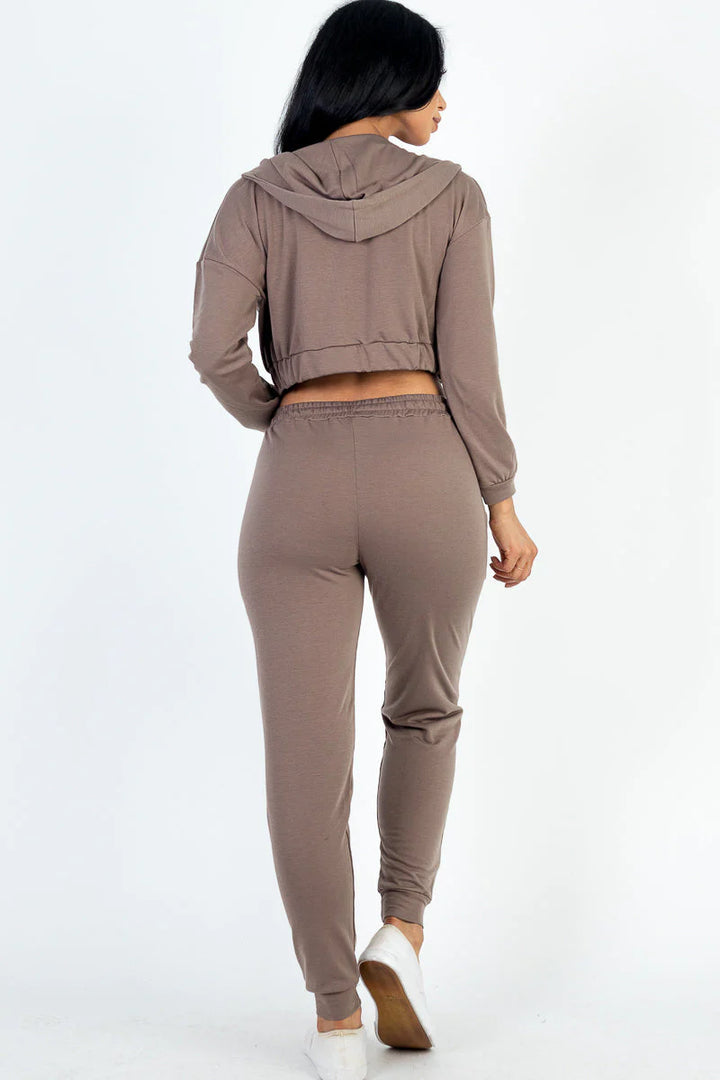 French Terry Cropped Cami with Zip-Up Jacket and Joggers Set (CAPELLA)