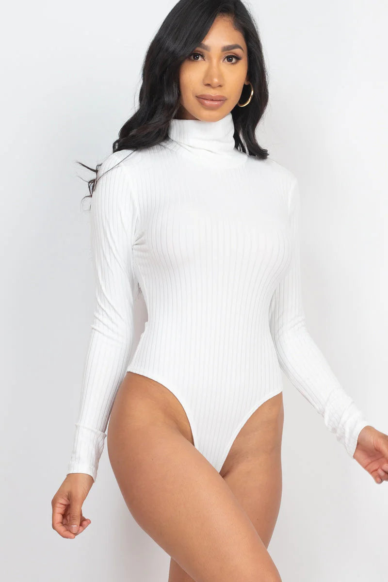 Ribbed Turtle Neck Long Sleeve Bodysuit (CAPELLA) - Threads Underground