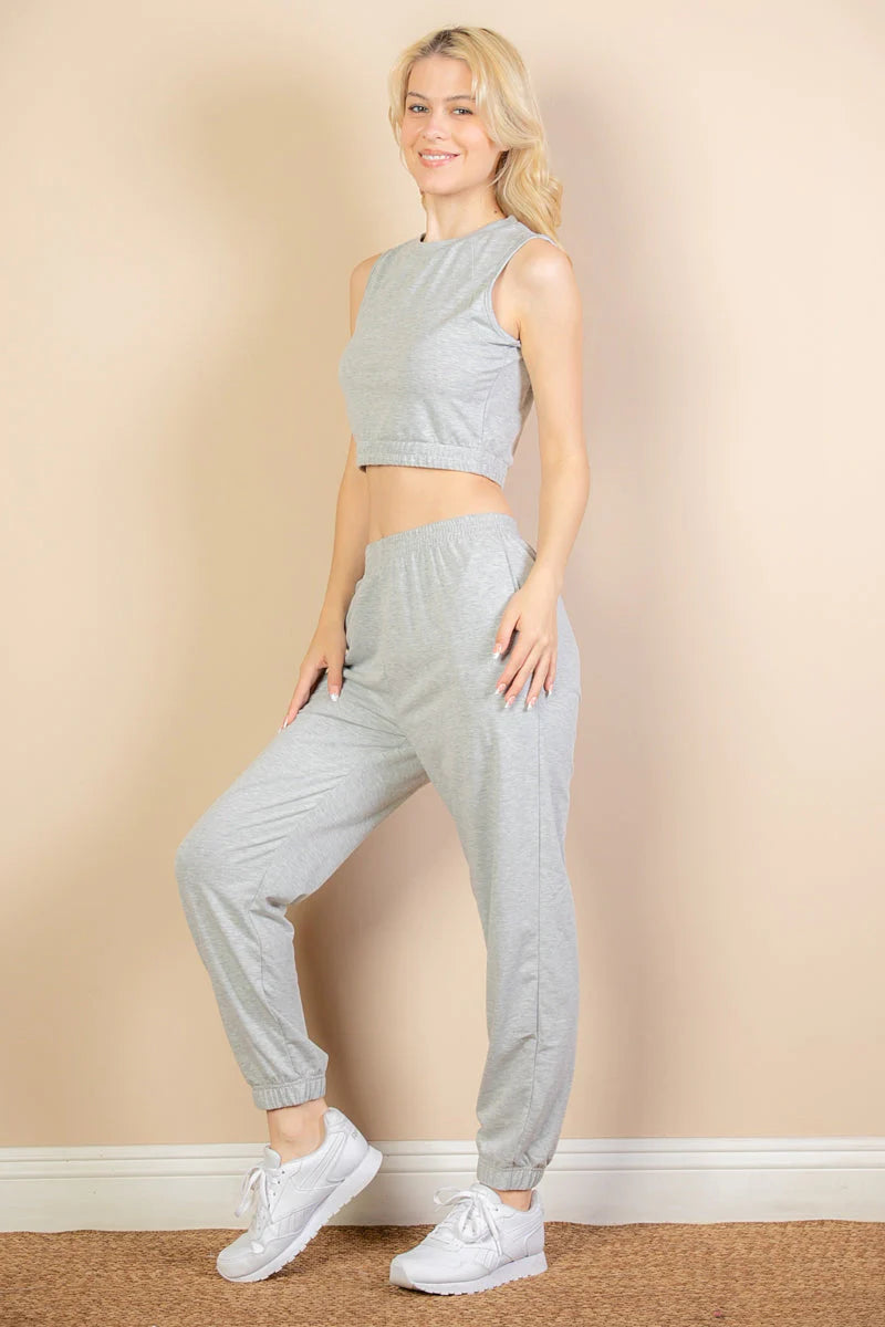 French Terry Elastic Waist Tank Top & Joggers Set (CAPELLA) - Threads Underground