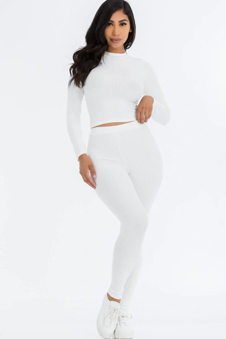 Ribbed Mock Neck Long Sleeve Top & Leggings Set (CAPELLA) - Threads Underground