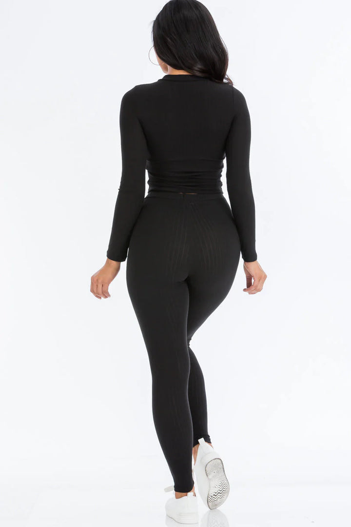 Ribbed Mock Neck Long Sleeve Top & Leggings Set (CAPELLA) - Threads Underground