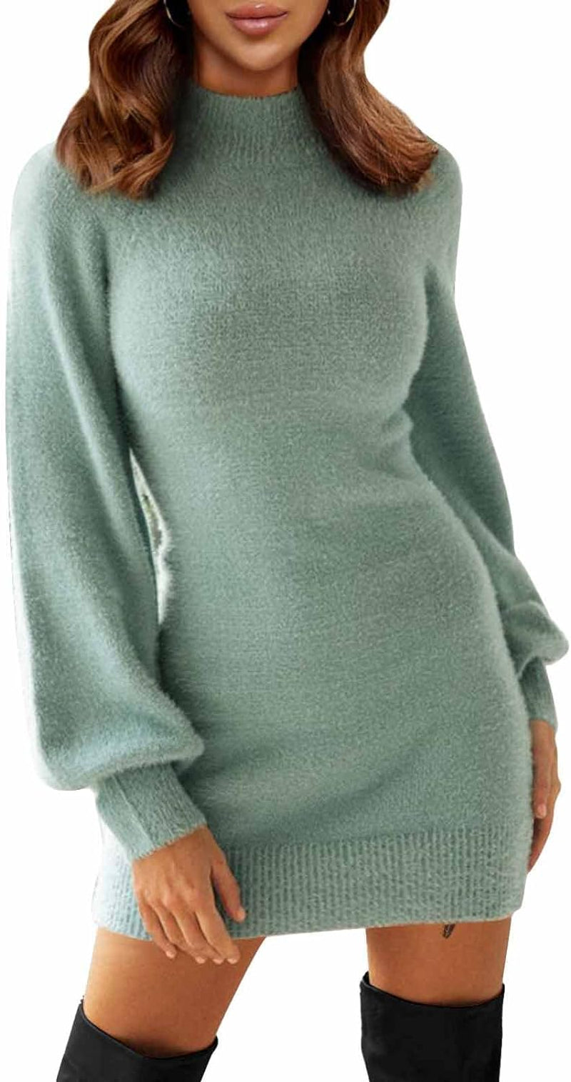 Women'S 2024 Mock Neck Ribbed Long Sleeve Bodycon Pullover Cute Mini Sweater Dress *New Import*