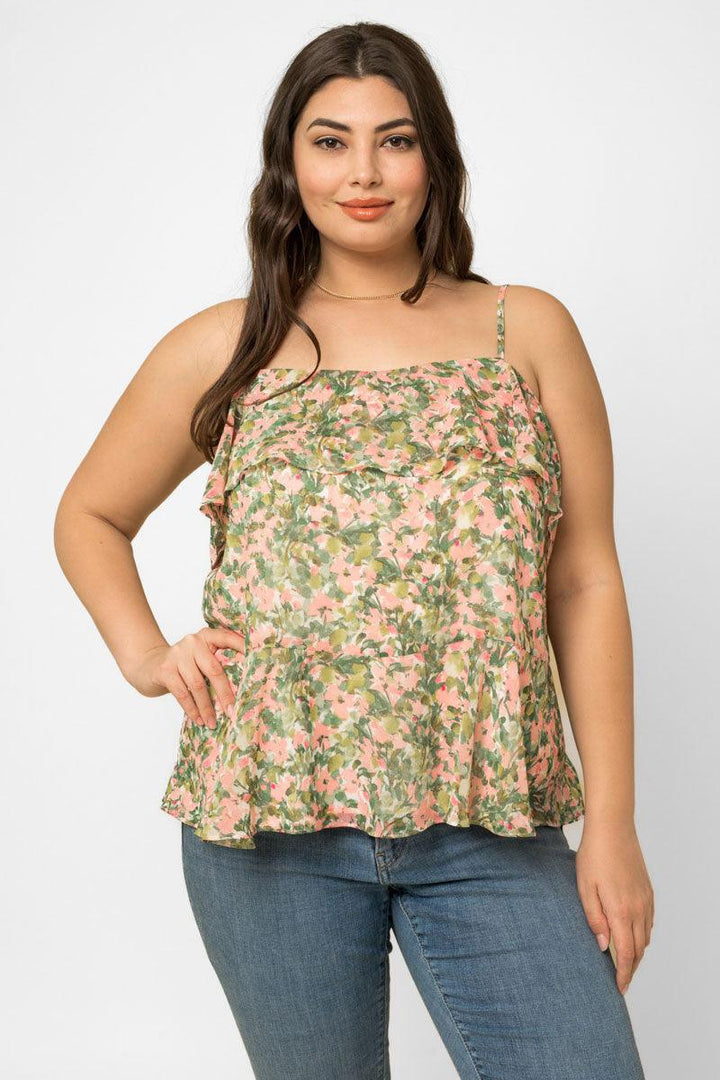 Plus Size Square Neck Ruffle Floral Print Top *New Import*